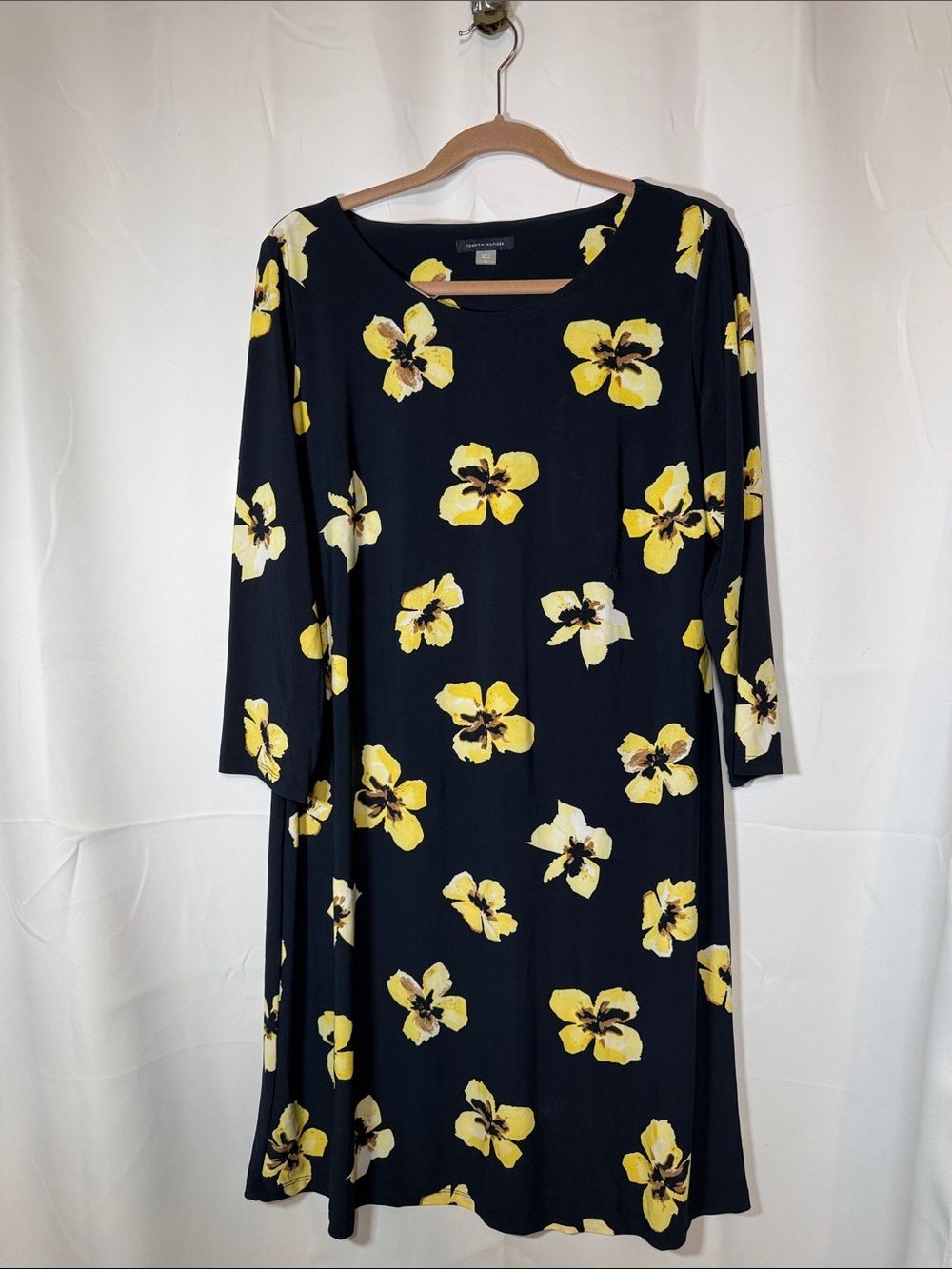 Tommy Hilfiger Black Midi Dress with Yellow Floral Print